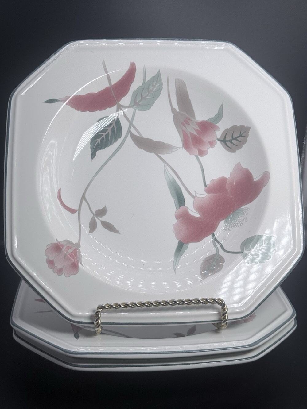 Mikasa Rim Soup Bowls 8-1/2" Continental Silk Flowers Set of 3 F3003